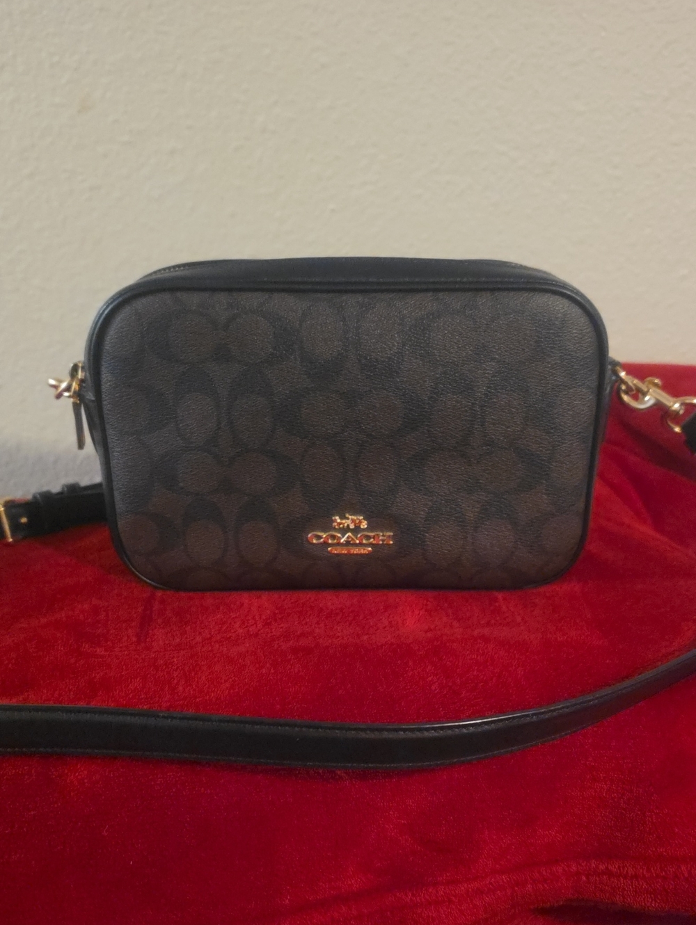 Coach Brown/Black Signature Small Crossbody with Gold Hardware